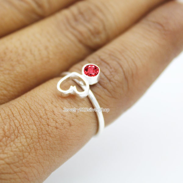 Garnet Gemstone Ring, 925 Sterling Silver Rings, Heart Ring, Birthstone Ring, Dainty Ring, Stacking Ring, Minimalist Ring, rings for women