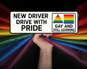 New Driver Pride Magnet LGBTQ Car Accessory Sticker Learner Gift 20x6cm Rainbow Decal