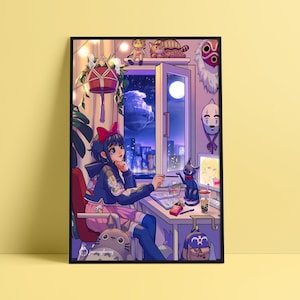 Studying with Friends | 11 x 17 inch Poster Print | Anime Inspired