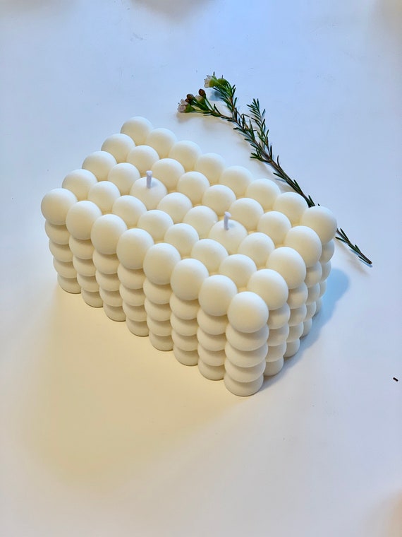 Bougie XL / Bougie cube à bulles / Bougie de table / Mariage / Cadeau / Fait main