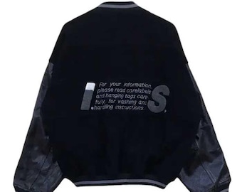 Vintage 80's Issey Miyake Care Label Leather Sleeve Wool Jackets Black Colour Size M