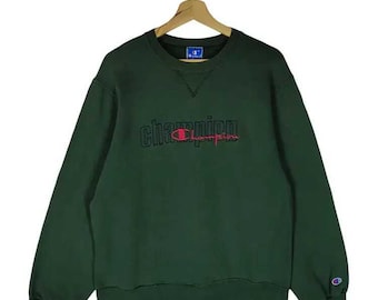 Sudadera Champion vintage de los años 80, color verde oscuro, talla L.