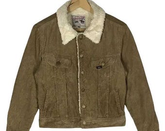 Vintage 90's Lee Storm Rider Corduroi Sherpa Crop Jackets Brown Colour Size M
