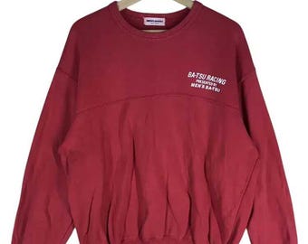 Vintage 90's Mens Ba-tsu Racing Team Sweatshirts Red Colour Size L to XL