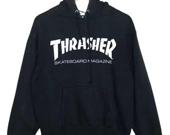 Vintage 90's Thrasher Skateboard Magazine Hoodies Black Colour Size M