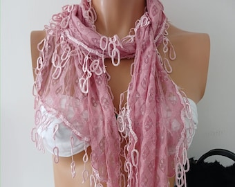 Soft Pink Lace  Unique Scarf Lace scarf Handmade Scarf  Silver Glitter Scarves Wrap