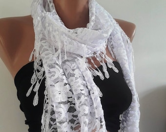 White Lace Scarf Venice Lace Scarf Gift for Her Scarf for Women Teacher Gift Graduation Gift Dr Gift Christmas Scarf Unique