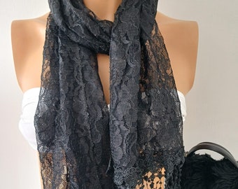 Gift for Mother's Day Unique Black Lace Scarf  Venice Lace  Scarf  Gift for Her  Scarf for Women  Lace wrap Lace Scarves