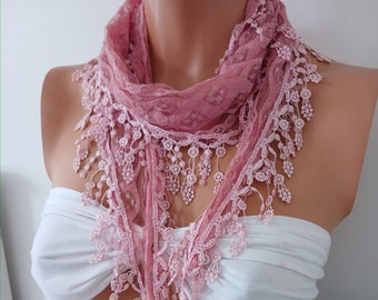 Soft Pink Lace Scarf  Pretty Scarf Venice Lace Scarf Handmade Scarf Scarves Gift For Her Silver Glitter Small Scarf