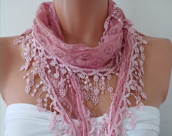 Soft Pink Lace Scarf  Pretty Scarf Venice Lace Scarf Handmade Scarf Scarves Gift For Her Silver Glitter Small Scarf