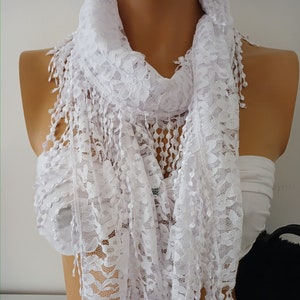 White Lace Scarf  Venice Lace Scarf  Gift for Her Scarf for Women  Handmade Scarf Unique Scarf