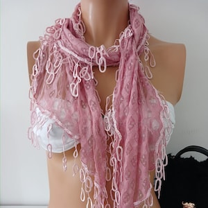 Mother's Day Gift Mom Gift Soft Pink Lace Scarf Unique Scarf Silver Glitter Scarves Gift zdjęcie 1