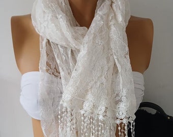 Pearl White  Lace Scarf  Venice Lace Scarf  Gift for Her  Scarf for Women