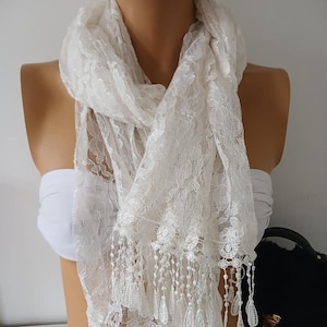 Pearl White Lace Scarf  Venice Lace Scarf Gift for Her Scarf for Women Mom Gifts