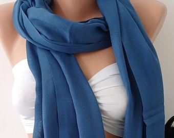 Cotton Scarf, Sea Blue Scarf, Long Scarf, Morhers Day Gift