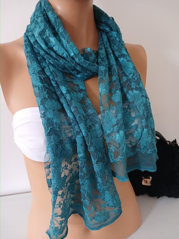 Sciarpa di fiori in pizzo Sciarpa di pizzo verde Sciarpa di pizzo
