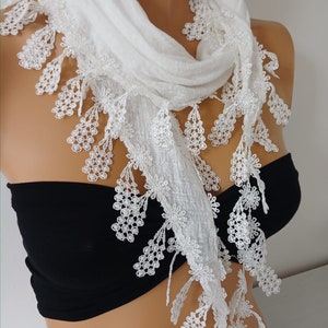 White Cotton Scarf, Small Scarf, Handmade Scarf, Scarves Gift For Her, Unigue Gift, Summer Scarf, Bridesmaid sash