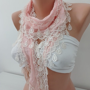 Soft Pink Scarf Cotton Lace Scarf Venice Lace Scarf Handmade Scarf Small Scarf