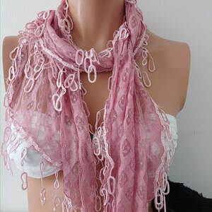 Mother's Day Gift Mom Gift Soft Pink Lace Scarf Unique Scarf Silver Glitter Scarves Gift zdjęcie 6