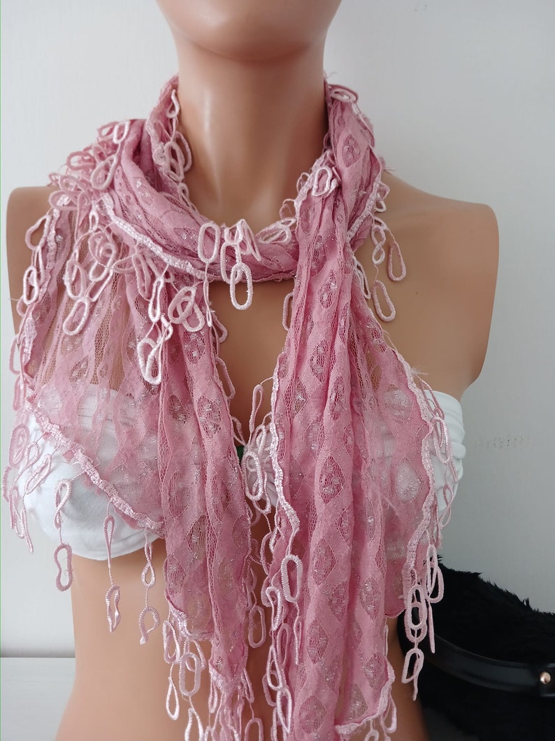 Mother's Day Gift Mom Gift Soft Pink Lace Scarf Unique Scarf Silver Glitter Scarves Gift zdjęcie 6