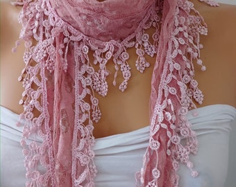 Soft Pink Lace Scarf  Pretty Scarf Venice Lace Scarf Handmade Scarf Scarves Gift For Her Silver Glitter Small Scarf