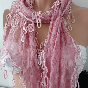 Mother's Day Gift Mom Gift Soft Pink Lace Scarf Unique Scarf Silver Glitter Scarves Gift zdjęcie 4