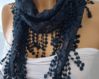 Dark Navy Blue Lace Scarf Venice Lace Scarf Gift For Women