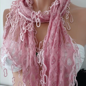 Mother's Day Gift Mom Gift Soft Pink Lace Scarf Unique Scarf Silver Glitter Scarves Gift zdjęcie 5