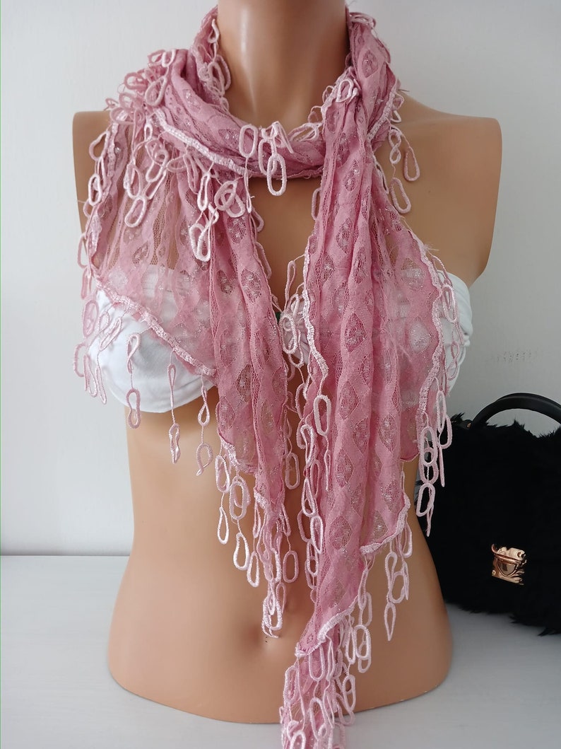 Mother's Day Gift Mom Gift Soft Pink Lace Scarf Unique Scarf Silver Glitter Scarves Gift zdjęcie 1