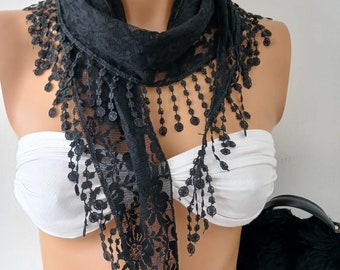 Venice Black Lace Scarf Black lace Scarf Small Scarf Fashion Scarf