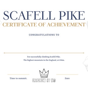 Scafell Pike Certificate | A4 PDF | Ready To Print | Digital File | I Climbed Scafell Pike