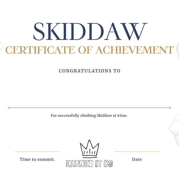 Skiddaw Certificate | A4 PDF | Ready To Print | Digital File | I Climbed Skiddaw