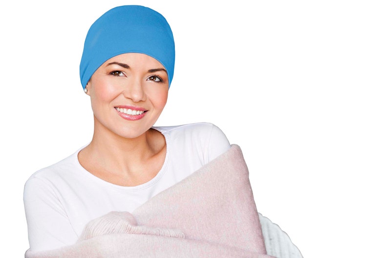 Masumi Berretto da notte accogliente in cotone per donna, Copricapo chemio Cappello per cancro, Cappelli per pazienti affetti da cancro, Berretto chemio morbido, Turbanti, Perdita di capelli alopecia Blu