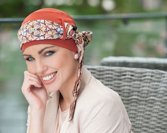 Gorro de bambú Yanna para quimioterapia con bufanda: Gorro cómodo para personas con pérdida de cabello.