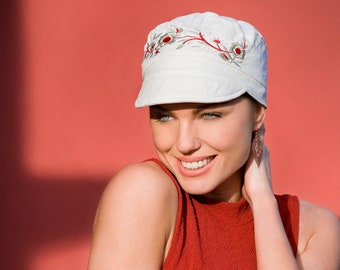 Chemo-Bio-Kopfbedeckung – Mirna Sommermütze, Krebs-Kopfbedeckung für Frauen mit Haarausfall, Alopezie-Mützen und -Bedeckungen, Sonnenhut, Baumwolle und Leinen