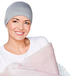 Masumi Berretto da notte accogliente in cotone per donna, Copricapo chemio Cappello per cancro, Cappelli per pazienti affetti da cancro, Berretto chemio morbido, Turbanti, Perdita di capelli alopecia Grey