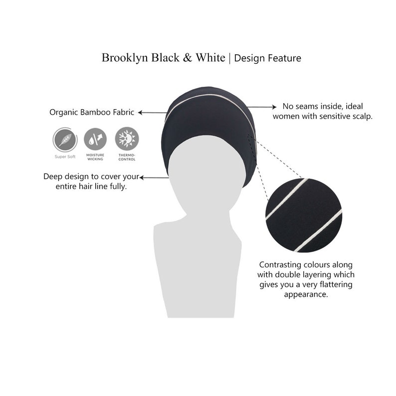 Bonnet de chimio confortable en bambou Brooklyn pour femmes atteintes de cancer ou d'alopécie qui perdent leurs cheveux, chapeaux pour patientes cancéreuses, bonnet de chimio souple, taille moyenne image 5