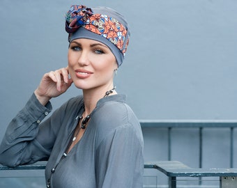 Cappello e sciarpa per copricapo chemio in bambù grigio Yanna per donne con perdita di capelli da cancro o alopecia/berretto turbante per chemioterapia medio