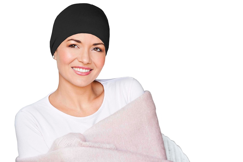 Masumi Berretto da notte accogliente in cotone per donna, Copricapo chemio Cappello per cancro, Cappelli per pazienti affetti da cancro, Berretto chemio morbido, Turbanti, Perdita di capelli alopecia Nero