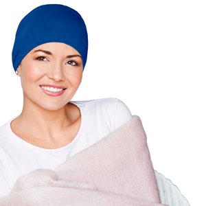 Masumi Berretto da notte accogliente in cotone per donna, Copricapo chemio Cappello per cancro, Cappelli per pazienti affetti da cancro, Berretto chemio morbido, Turbanti, Perdita di capelli alopecia Navy