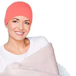 Masumi Cotton Cozy Sleep Cap for Women, Chemo Headwear Cancer Hat, Hats for Cancer Patients, Soft Chemo Cap, Turbans, Alopecia Hair Loss Coral