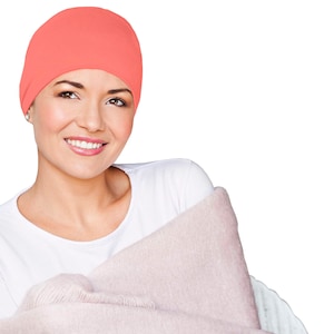 Masumi Berretto da notte accogliente in cotone per donna, Copricapo chemio Cappello per cancro, Cappelli per pazienti affetti da cancro, Berretto chemio morbido, Turbanti, Perdita di capelli alopecia Coral