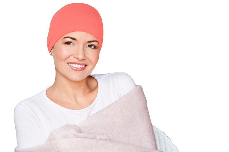 Masumi Cotton Cozy Sleep Cap for Women, Chemo Headwear Cancer Hat, Hats for Cancer Patients, Soft Chemo Cap, Turbans, Alopecia Hair Loss Coral