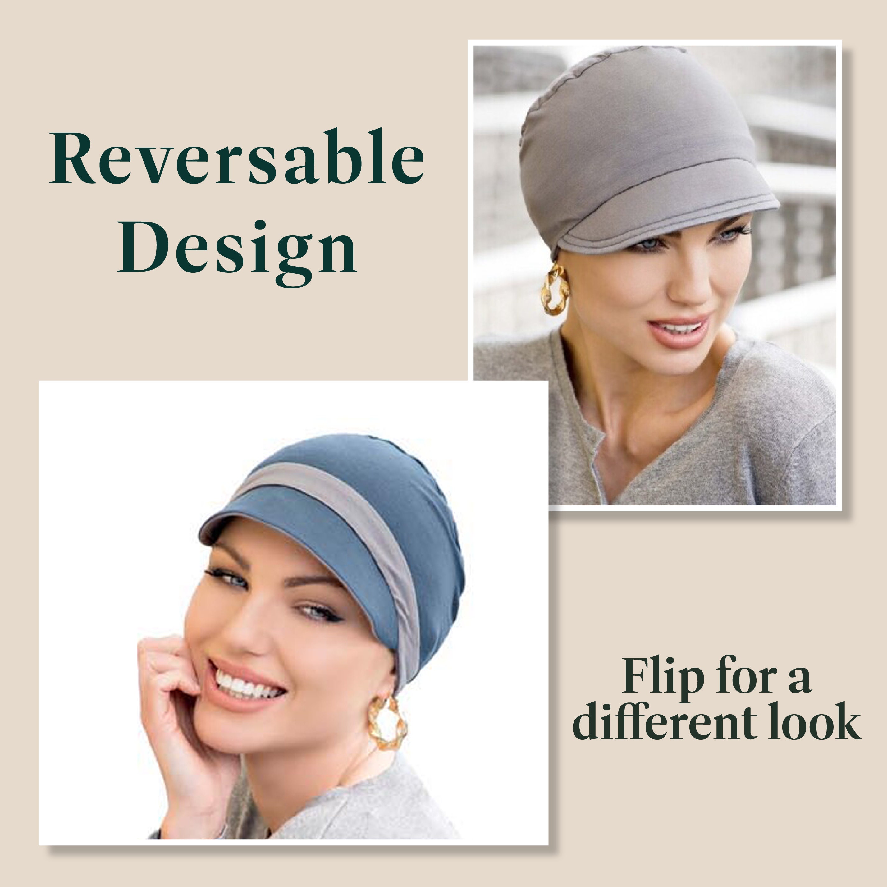 MASUMI Chemo Organic Headwear - Berretto da Baseball Estivo Katia | Copricapo da Donna per la Perdita dei Capelli del Cancro | Cappello da Sole Reversibile | 95% bambù (Colore: Grigio e Argento