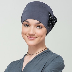 Cotton Chemo Turban: Masumi ALICE Grey Headwear with Bow