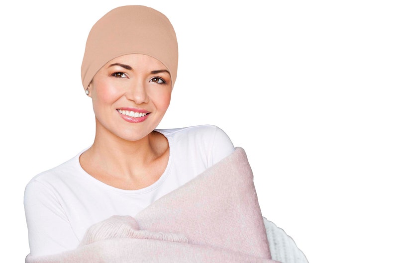 Masumi Berretto da notte accogliente in cotone per donna, Copricapo chemio Cappello per cancro, Cappelli per pazienti affetti da cancro, Berretto chemio morbido, Turbanti, Perdita di capelli alopecia Champagne