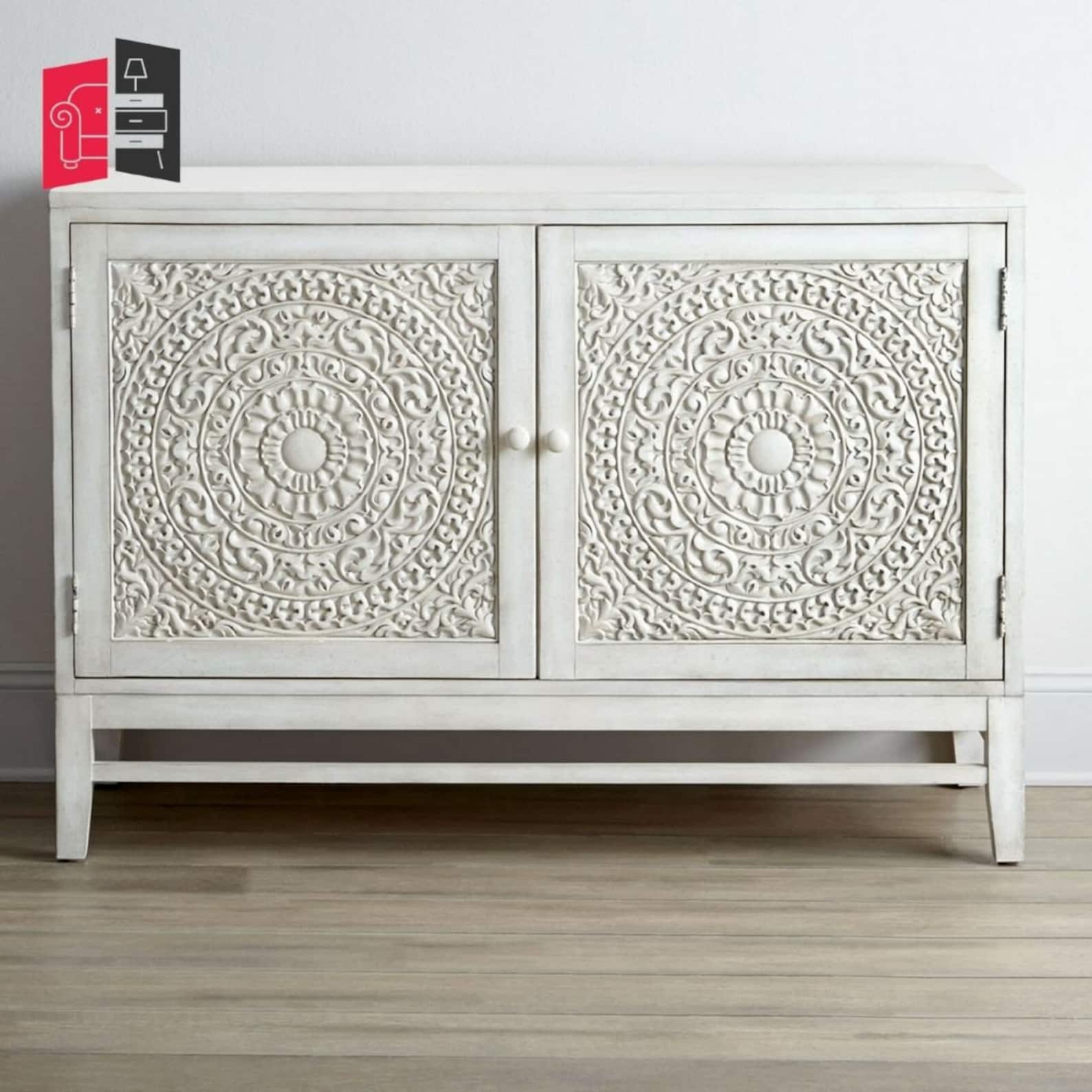 Hand Carved Solid wood Sideboard White 120 x 40 x 80 cm Etsy