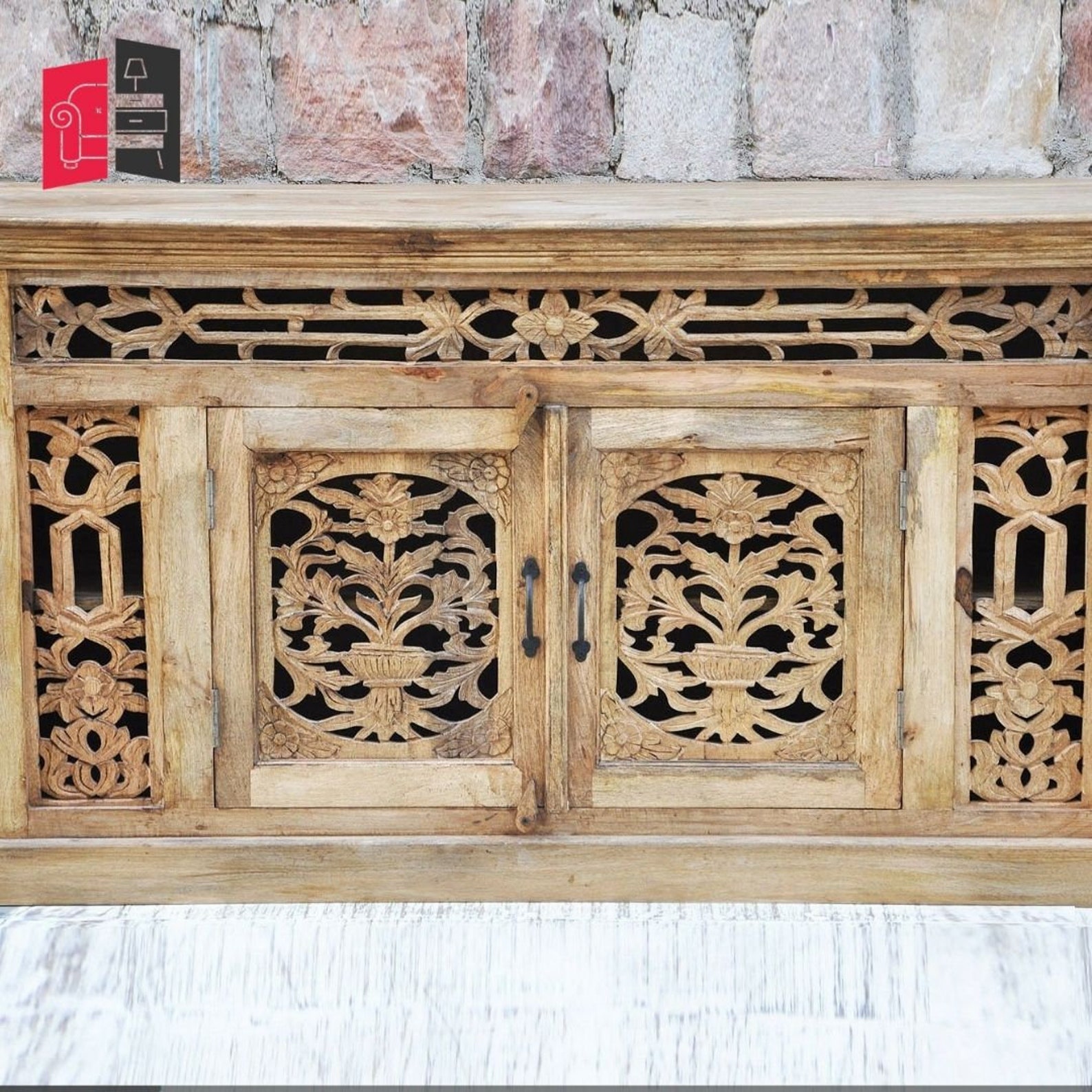 Jali Solid French Sideboard Natural 130 X 40 X 90 Cm Etsy