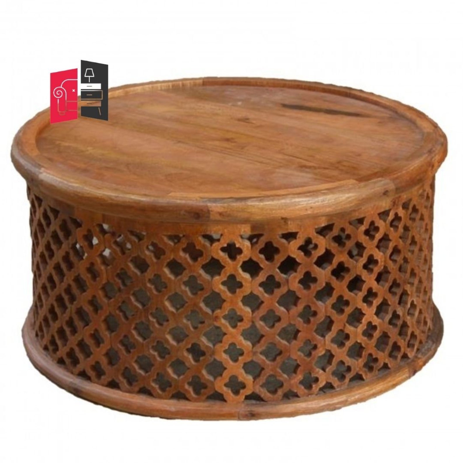 Bristol Wooden Indian Hand Carved Round Coffee Table Brown Etsy