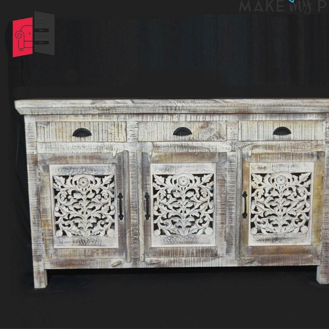 Jali Hand Carved Solid wood Indian french whitewash sideboard Etsy